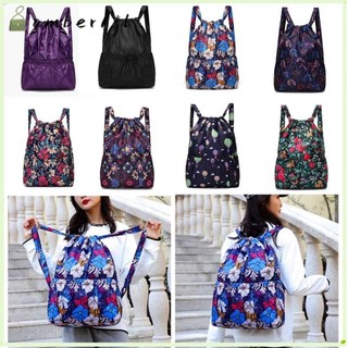 Túi Dây Rút AMBER1, Ba Lô Polyester In Hoa, Túi Mua Sắm Di Động Nhẹ Gấp Dung Tích Lớn Thường Ngày Cho Bé Gái