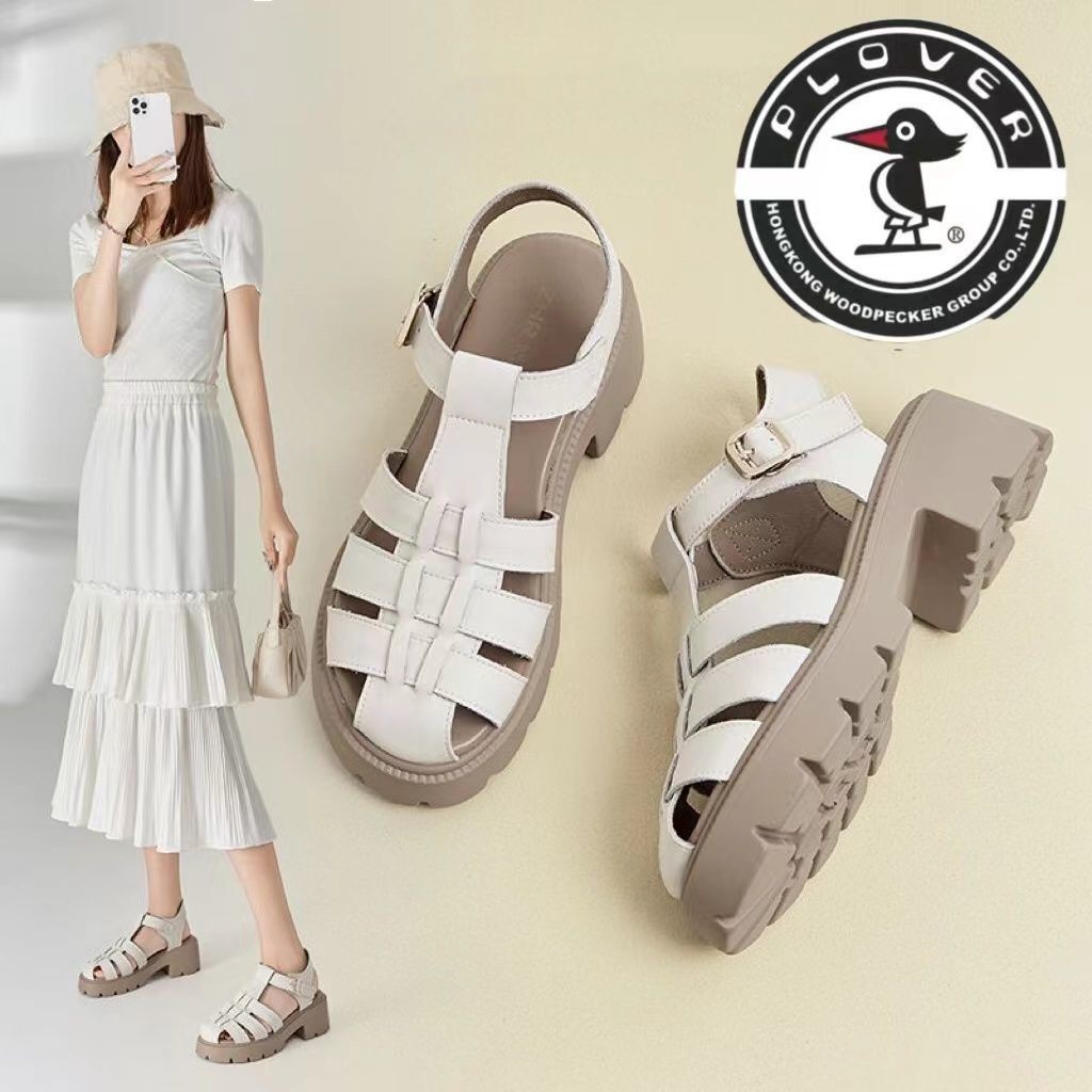 PLOVER chính hãng Da Giày La Mã Nữ Mẫu Mới Dễ phối giày nữ đi làm Xăng đan Túi phiên bản Hàn Quốc Giày lồng lợn đế dày