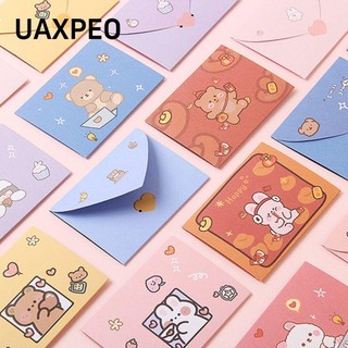 LEILY Cute Cartoon Birthday Card Girly Style Letter Paper Greeting Card Postcard New Year Bear Rabbit Gift Decoration Blessing Thank Envelope
