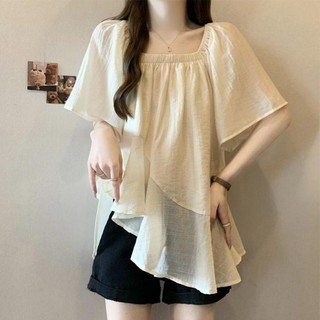Pháp Không Đều Siêu Cổ Tích Áo Sơ Mi Voan Tay Ngắn Mùa Hè Plus Size Quần Áo Nữ Béo mm Độc Đáo Siêu Đẹp Áo Sơ Mi Cho Bé Top