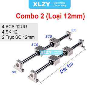 (Hàng Loại 1) Bộ thanh ray trượt tròn phi 12mm 2 Trục dài 1 mét kèm 4 Gối đỡ SK12 4 Con trượt SCS12UU - vongbibacdanxlzy