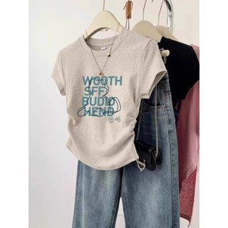 XUANMO Local brand Áo baby tee Áo Thun ôm body Áo y2k 100% cotton Áo thun tôn dáng thon gọn eo xếp ly Áo thun nữ ngắn tay ngắn đơn giản thời trang phong cách Hàn Quốc mẫu mới mùa hè 2024