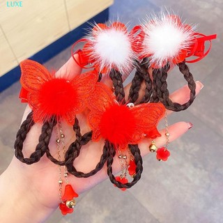 Luxe 2 Chiếc Kẹp Tóc Trẻ Em, Năm Mới Lễ Hội Hanfu Mũ Tóc Giả Bện Kẹp Tóc, Truyền Thống Đường Phù Hợp Với Phong Cách Trung Hoa Tua Rua Hoa Đỏ Bướm Kẹp Tóc
