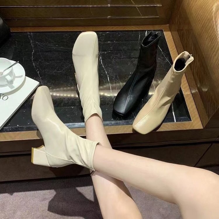 Bốt Ngắn Da PU cao gót cao gót 6cm kiểu dáng mới thời trang Hàn Quốc Giày bốt nữ giữ ấm thoải mái có khóa kéo sau mùa thu đông Giá Sỉ