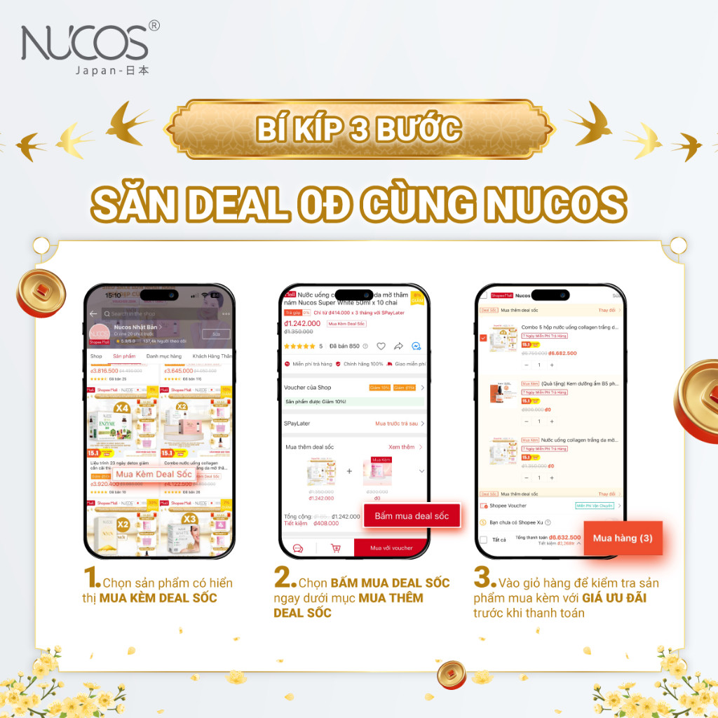 Collagen NUCOS Super White hỗ trợ làm trắng da, mờ thâm nám, giảm tàn nhang hộp 10 chai x 50 ml