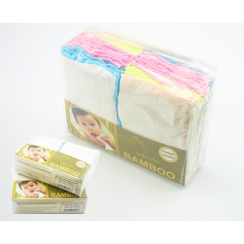 Set 20 Khăn sữa Mollis Bamboo siêu mềm mịn cho bé