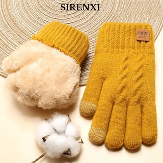 SIRENXI Tay Lái Xe Dệt Kim Phối Lông Dày Hai Lớp Chống Lạnh Chống Trượt Chất Lượng Cao Cho Nữ