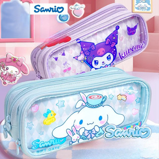 Hộp Bút Chì Trong Suốt Sanrio Kuromi Melody Cinnamoroll In 3 Lớp Dung Tích Lớn Bé Gái Hộp Đựng Mỹ Phẩm Túi Bảo Quản