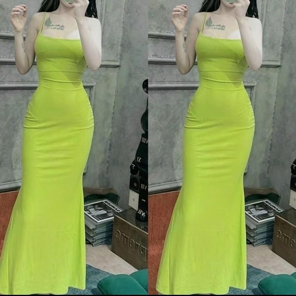 ￼Đầm body 2 dây dáng dài đuôi cá , Váy body nữ vải tăm lạnh Quảng Châu mềm mịn mát tôn dáng sexy mã hh04 | BigBuy360 - bigbuy360.vn