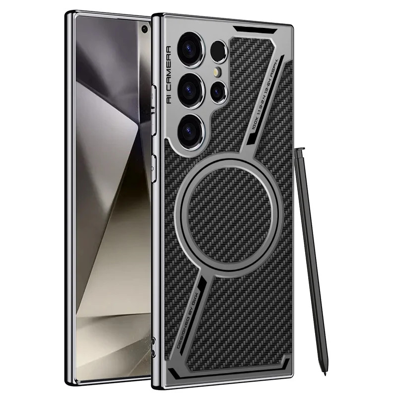Thời Trang Mạ Da Từ Tính Hình Chữ Z Ốp Lưng Điện Thoại Samsung S24 23Ultra Sạc Không Dây Vỏ PU Chống Sốc