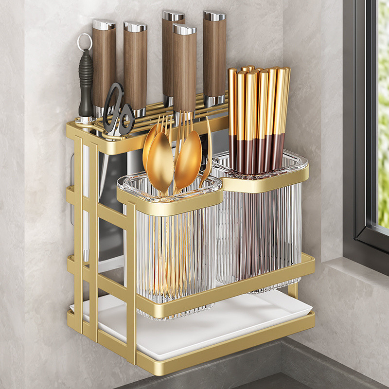 baokuan#Chopstick Holder Basket Drainage Knife Rack Integrated Kitchen Storage Rack Household Wall-M