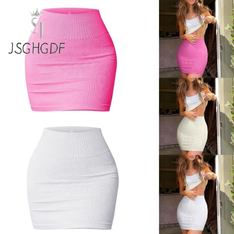 Women's Basic Stretchy Ribbed  Waist Bodycon Skirt Casual Mini Skirt