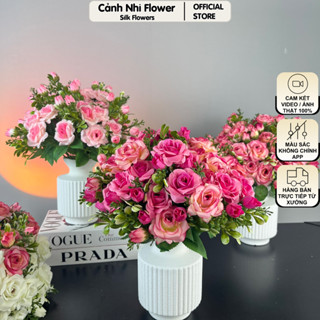 (MẪU MỚI) Bình hoa để bàn hồng tỉ muội giả cao 35cm – Hoa giả trang trí phòng khách, decor Tết–Cảnh Nhi Flower