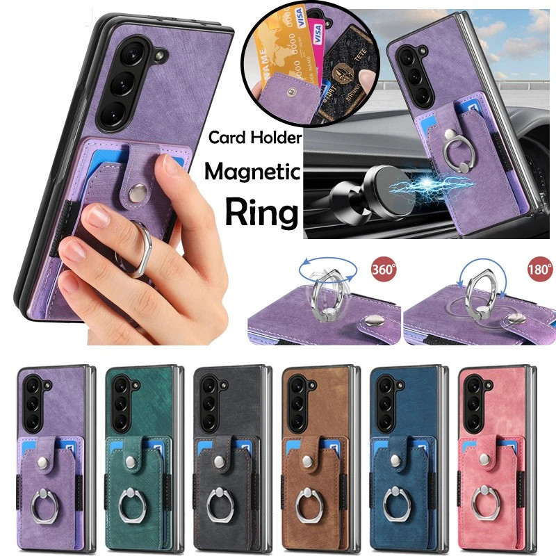 Dành Cho Samsung Galaxy Z Fold 5 6 7 Ốp Lưng Ví Đựng Thẻ Nhẫn Đứng Megnetic Cover