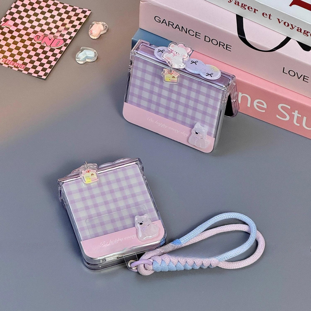 Phim Hoạt Hình Mới Màu Tím Checker Puppy Dây Buộc Ốp Lưng Điện Thoại Thích Hợp Cho Samsung Galaxy ZF