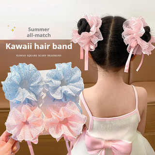 Scrunchie dây rút ren cho bé gái, nơ tóc, cột đôi búi & đuôi ngựa, phụ kiện tóc trẻ em
