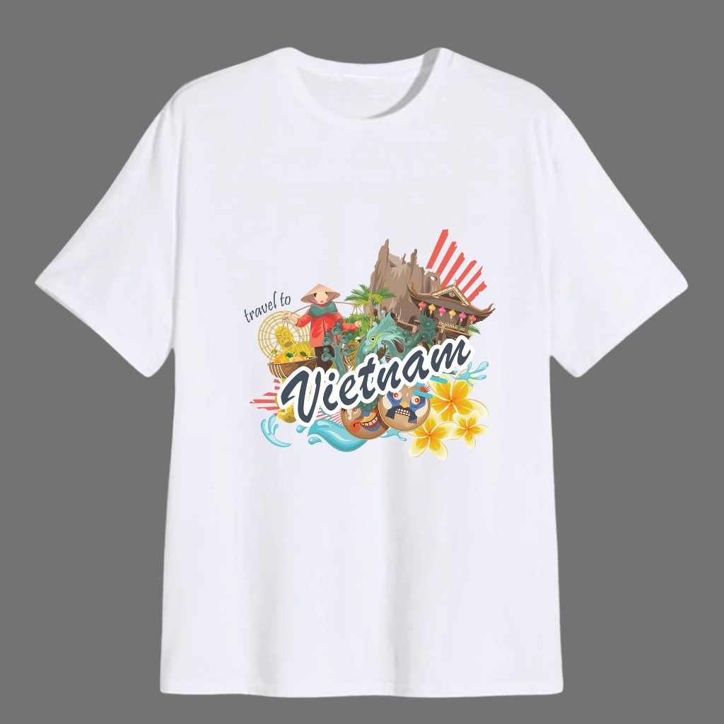 Áo phông unisex Travel to VietNam - Áo Phông Trắng Đen Xám Nam Nữ Form Xuông, Không Xù Lông [Trendy 