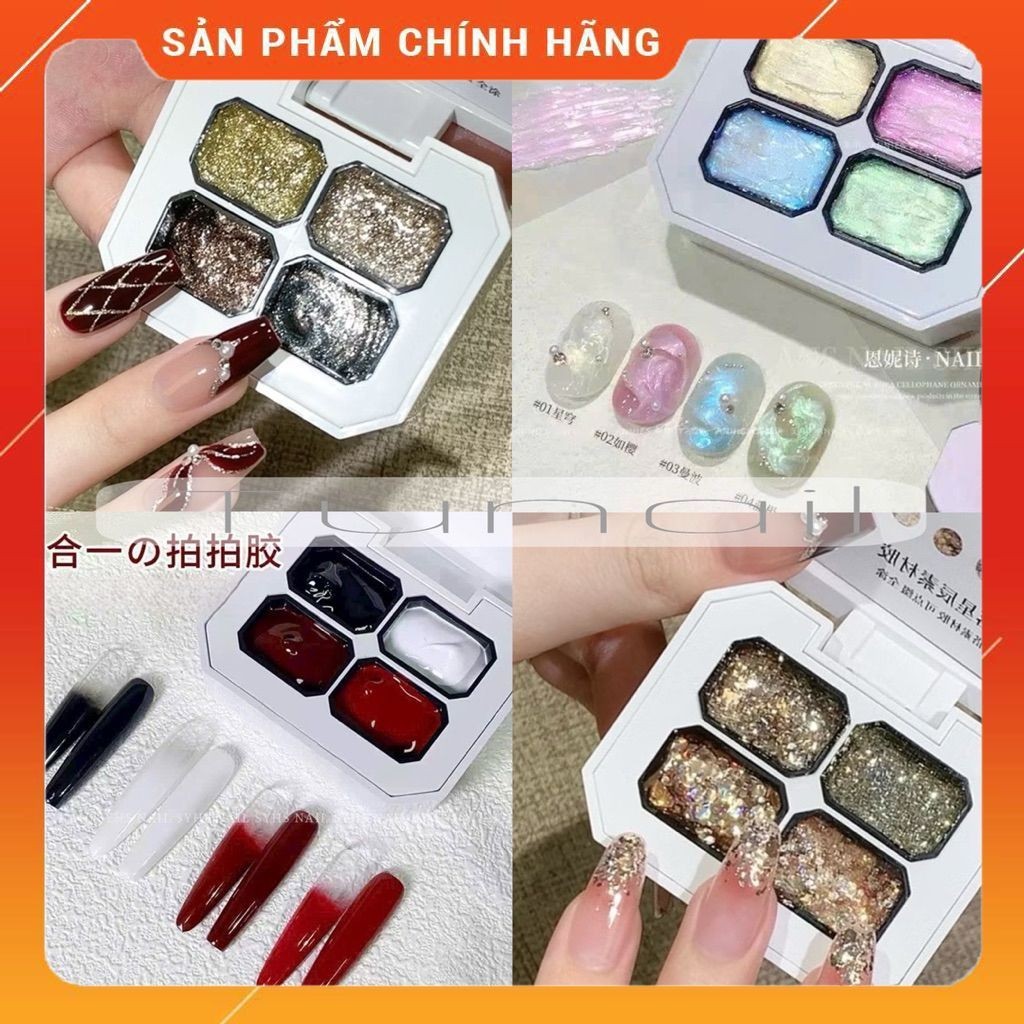 Khay 4 ô gel vẽ nhũ bạch kim siêu sáng - Gel dặm ombre đa năng đủ tông mẫu mới nhất cực HOT ngành Nail TUNAIL
