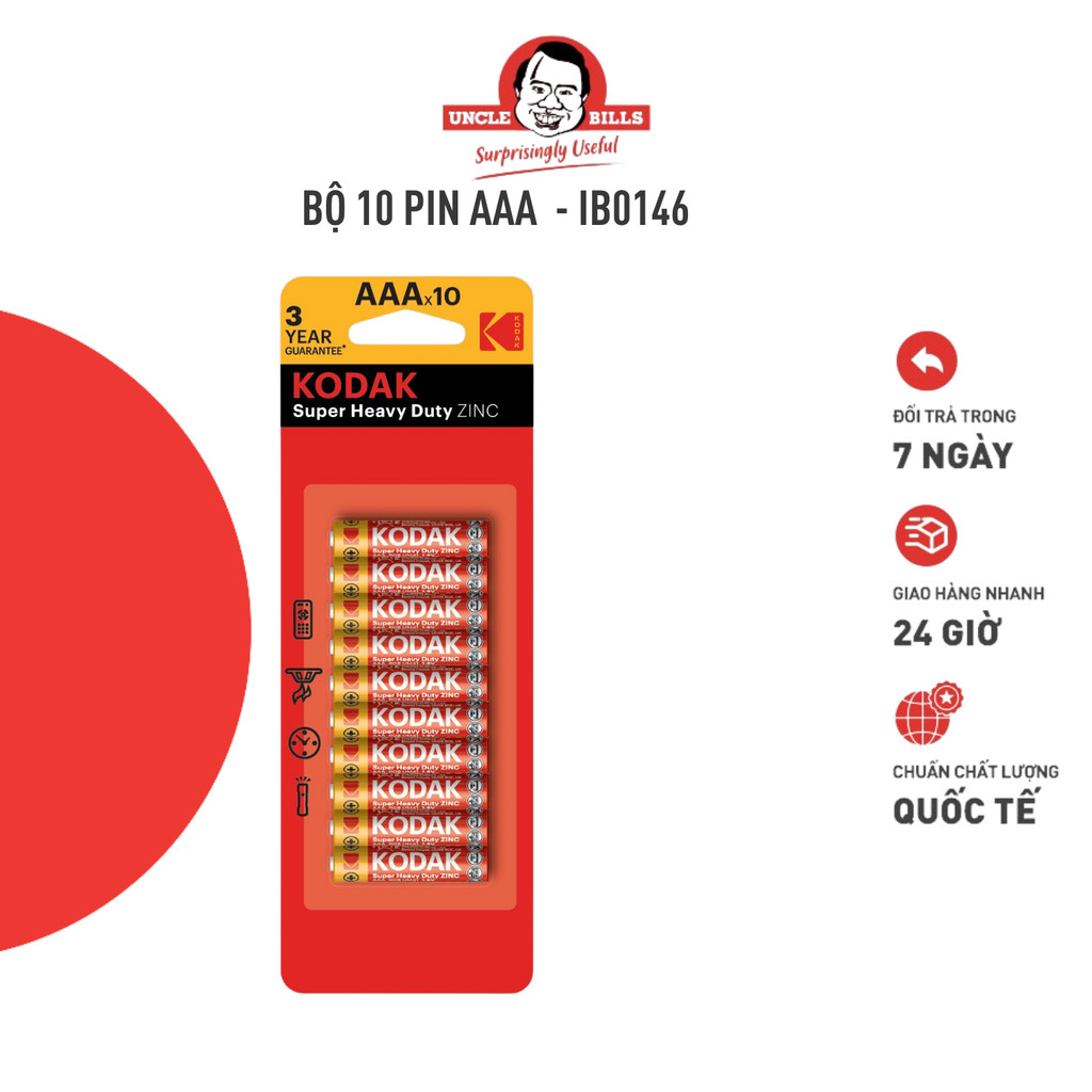 Bộ 10 Pin Kodak AAA UNCLE BILLS Sử Dụng Cho Nhiều Thiết Bị Điện Thế 1.5V - IB0146