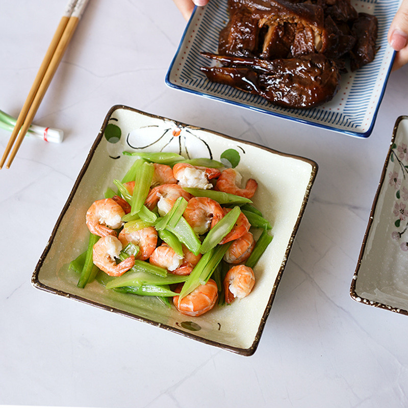 Nishida Muyu Phong Cách Nhật Bản Phong Cách Nhật Bản 22cm Hekou Đĩa Vuông Hộ Gia Đình Đĩa Đĩa Đĩa Đĩ