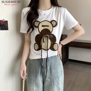 Sugemiusi Công Nghiệp Nặng Nóng Khoan Ngắn Tay Áo Thun Nữ Phiên Bản Hàn Quốc Kích Thước Lớn Cotton Nguyên Chất