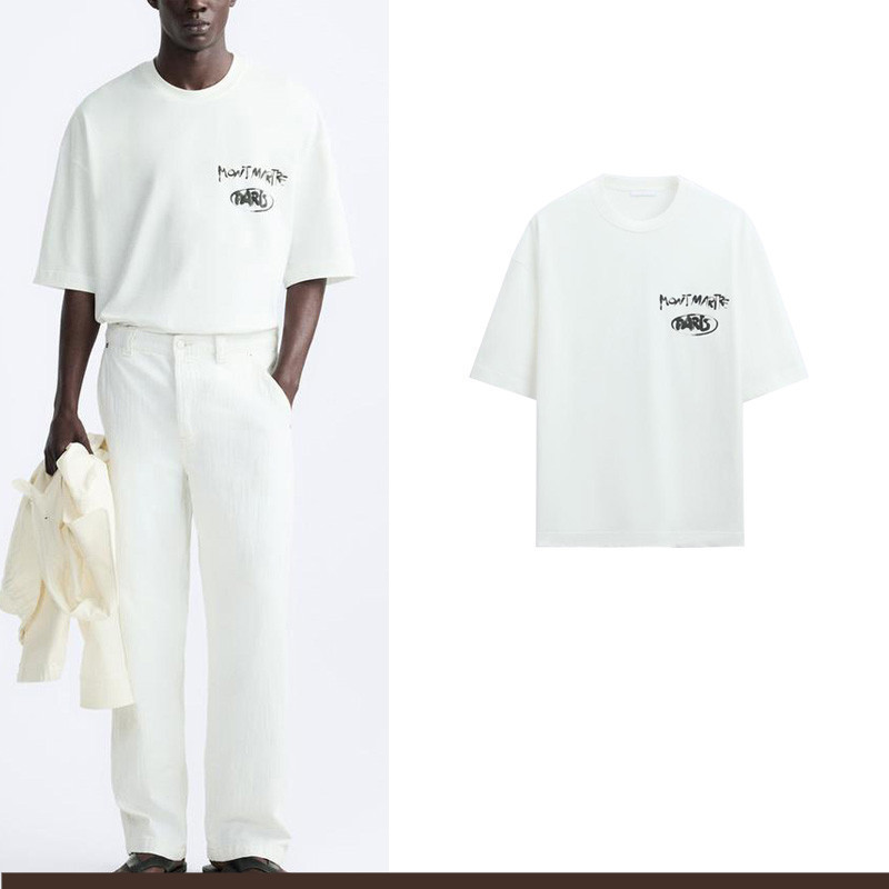 Zara Mùa Hè Sản Phẩm Mới Nam Cổ Tròn Rời Tay Ngắn In Hình 0962459