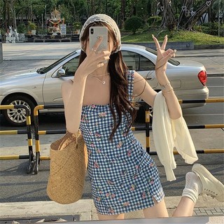 Váy Liền Hoa Kẻ Caro Tươi Trẻ Hai Dây In Hoa Màu Tương Phản  Ôm Mông Dáng Chữ A Ngọt Ngào Mẫu Mới Mùa Hè Cho Nữ