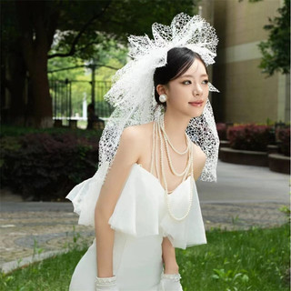 1 Chiếc Pháp Retro Cô Dâu Mũ Siêu Cổ Tích Phong Cách Puffy Lưới Nhiều Lớp Mũ Phong Cách Mới Chính Cưới Đầm Phụ Kiện