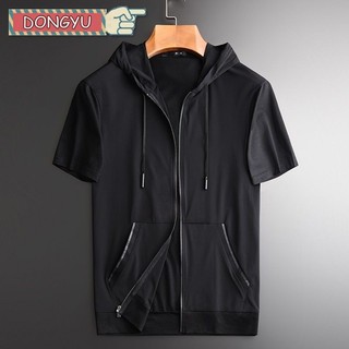 Áo thun nam DONGYU có mũ trùm đầu cardigan dáng rộng oversized hoodie nửa tay thoáng khí khô nhanh phiên bản mỏng