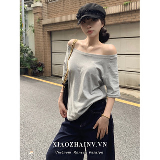 Xiaozhainv Áo thun mùa hè  có vai thẳng áo ngắn tay dáng rộng thường ngày