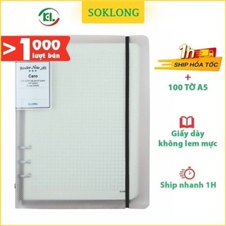 Sổ còng sắt bìa nhựa/da A5 caro 5x5 kèm 100 tờ giấy dày KLong MS994/992 thay giấy dễ dàng SOKLONG