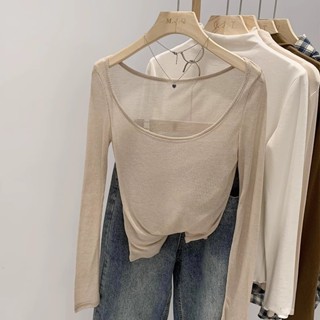 Áo Thun Nữ bảo vệ chống nắng dáng ôm cổ rộng trong mờ