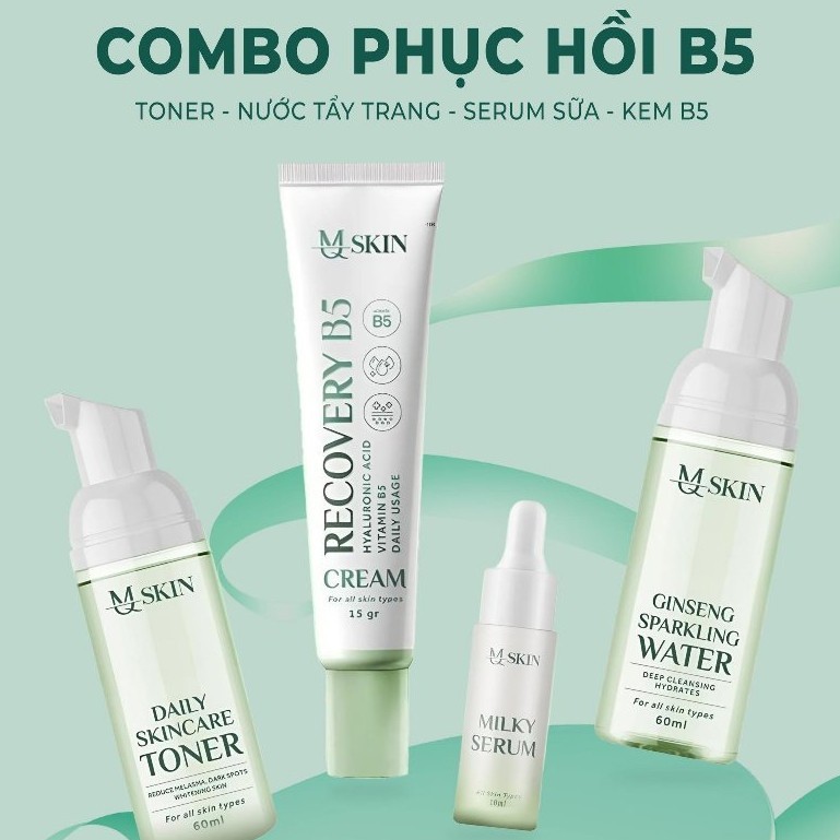Combo 4 Món Phục Hồi Da B5 MQ SKIN ( Toner, Nước Tẩy Trang, Serum Sữa, Kem B5 )