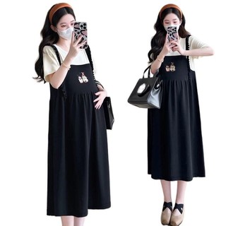 Đầm bầu Yếm liền cho mẹ bầu MAMADRESS chất THUN TỔ ONG PHỐI COTTONG LẠNH mềm mại YL1