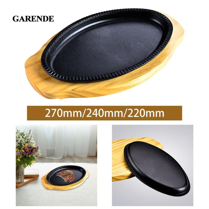 Garende Steak Fry Plate Hình Bầu Dục Máy Chủ Đĩa Fajita Sizzling Pan Sizzling Steak Plate Set Teppan