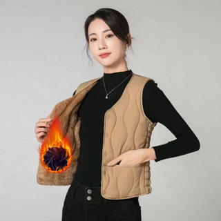  Fra Nữ Nhung Áo Vest Cotton Áo Vest Mùa Đông Phong Cách Áo Khoác Cho Nữ Nhẹ Ấm Áp Và Chống Gió Xuống Áo Khoác Cho Hoạt Động Ngoài Trời Nút Đóng Thiết Kế Cổ Tròn Cho Nhiệt 
