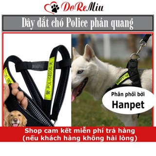 Doremiu- Bộ Dây dắt chó lớn kèm Yếm ngực POLICEDOG có phản quang (thường dùng cho chó nghiệp vụ)