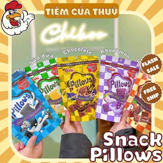 Snack Pillows Oishi Nhân Sữa Dừa - Socola - Kem Vani Gói 85G, Bánh Nhân Kem Oishi, đồ ăn vặt