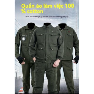 Bộ quần áo bảo hộ lao động xuân thu quần áo hàn điện nam xưởng công trường sửa chữa ô tô quân đội màu xanh lá cây bảo hộ
