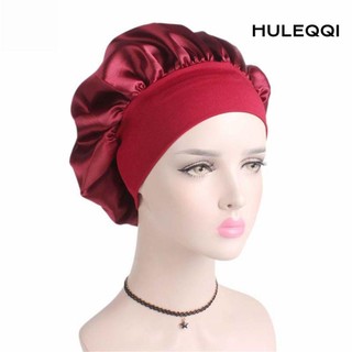 HULEQQI Mũ Satin Dây Rộng Bonnet Mềm Co Giãn Đầu Quấn