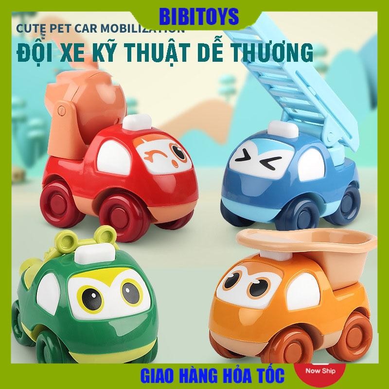 Bộ đồ chơi ô tô quán tính mi ni hoạt hình mô tả xe công trình, xe kỹ thuật, xe thang, xe cứu hộ đẹp và dễ thương