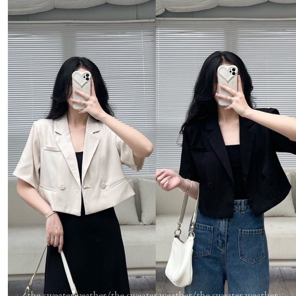 Áo Blazer Nữ, Áo Vest Croptop Tay Lửng Chất Trượt hàn Tay Lỡ Dáng ngắn Phong Cách Hàn Quốc- A269 Lem