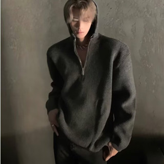 Áo len có mũ trùm đầu nửa khóa kéo dành cho nam AOKONG Áo len dài tay phong cách cổ điển Hàn Quốc mới mùa thu