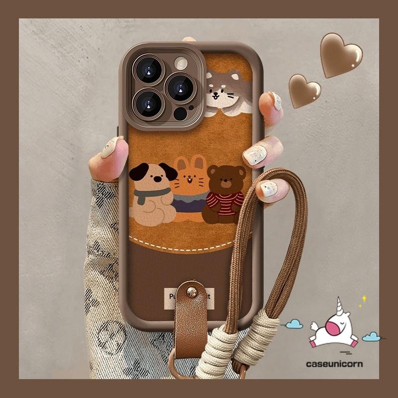 Ốp lưng gấu vui vẻ hoạt hình chú chó con dễ thương Thỏ Vintage Graffiti Tương thích cho IPhone 16 11 13 12 14 15 Pro Max XR 7Plus XS Max X 16 8 7 6S 15 6 Plus SE 2020 Vỏ dây lỗ khoan cố định