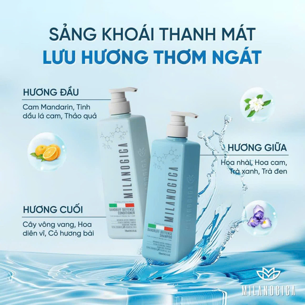 Bộ Dầu Gội Xả Hương Nước Hoa Giúp Sạch Gàu, Phục Hồi Tóc Hư Tổn Milanogica Shampoo / Conditioner 355ml - 725ml