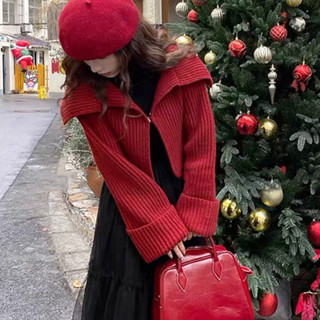 Suxi Thu Đông Mới Retro Màu Trơn Dài Tay Dệt Kim Cardigan Nữ Áo Len Ngắn 241003