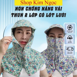 Nón mũ chống nắng nữ có khẩu trang che mặt trùm kín đầu vải 2 lớp có lót lưới - Shop Kim Ngọc