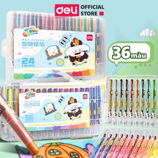 Bút Sáp Dầu Dạng Vặn Deli - Màu Sáp Dầu Bút Xoay 12/24/36 Màu Tươi Sáng Mịn Rửa Trôi Được An Toàn Trẻ Nhỏ Tô Màu Vẽ Trah