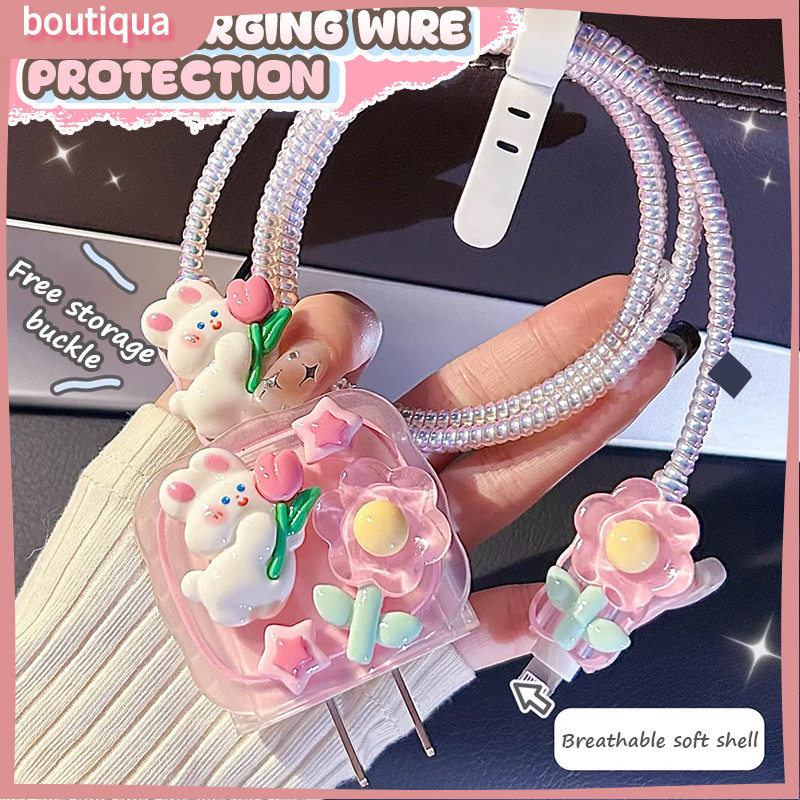 Bộ Phụ Kiện Bảo Vệ Đầu Sạc Kirby Họa Tiết Sóng Màu Hồng Chống Gãy Dây Tương Thích IP-BA | BigBuy360 - bigbuy360.vn