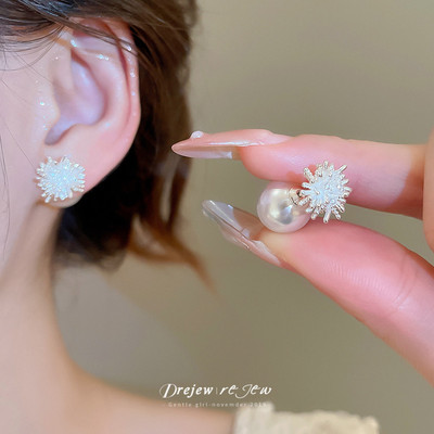 DREJEW Bạc Kim Zircon Ngọc Trai Pháo Hoa Trước Và Sau Bông Tai Thời Trang Cho Nữ